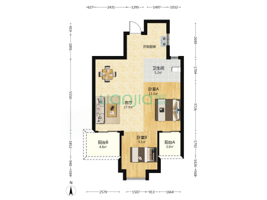 晋安府A区 2室1厅1卫 75平方