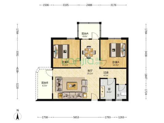 永安楼 2室1厅1卫 90平方
