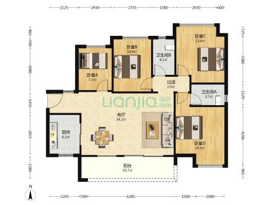 海伦悦山居 4室1厅2卫 126平方