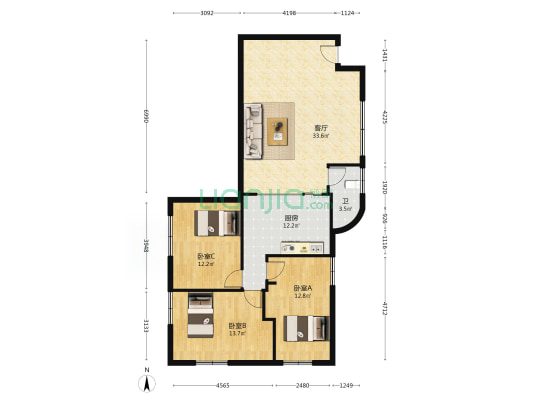 商业大厦生活小区 3室1厅1卫 103平方