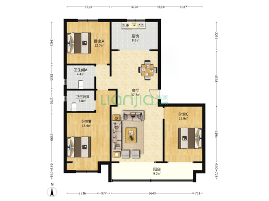 天骄一品 3室1厅2卫 149平方