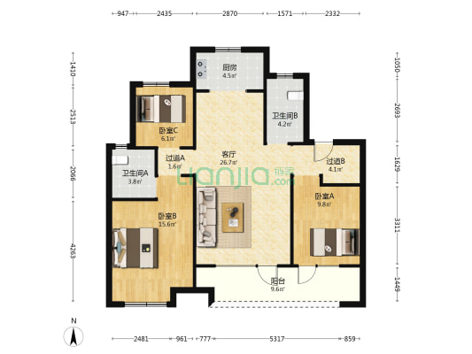 龙湖学樘府 3室1厅2卫 110平方