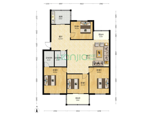 育德花园南苑 4室2厅2卫 148平方