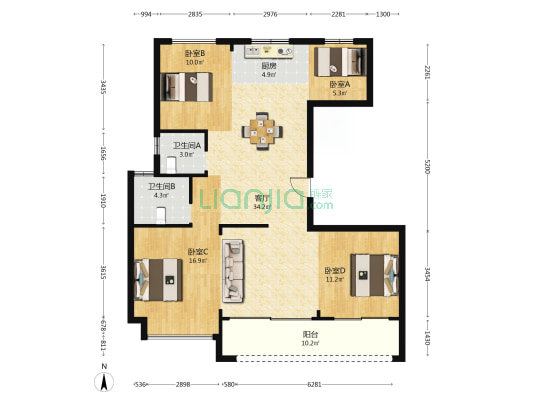 蓝溪云邸 4室1厅2卫 129平方