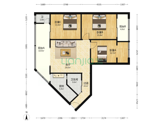 南大街89号 3室1厅2卫 103平方