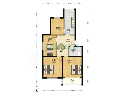 永平路3号甲 3室1厅1卫 85平方