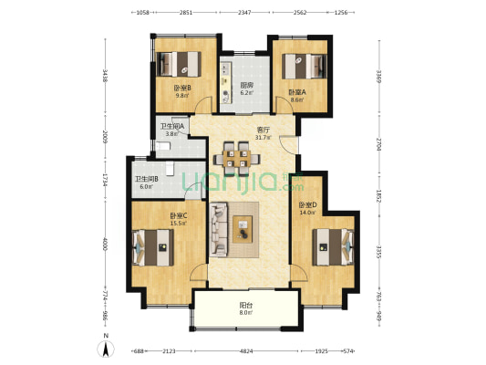 万象天地九悦西区 4室1厅2卫 124平方
