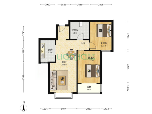 兰飞85号综合楼 2室1厅1卫 91平方