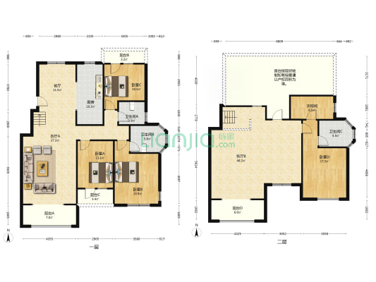 香邑溪谷洋房上跃，精装修 全部品牌 带露台-户型图