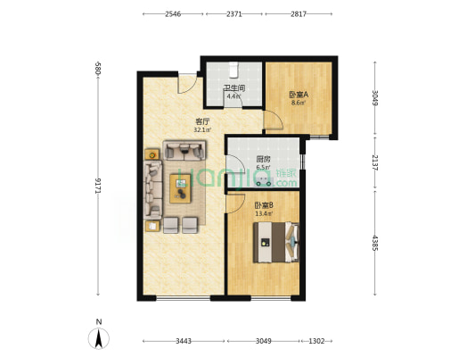 高铁新干线 2室2厅 南-户型图