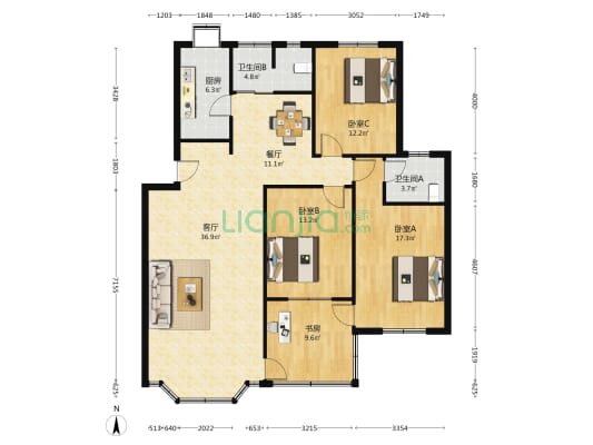 平和堂生活小区 4室2厅2卫 120平方