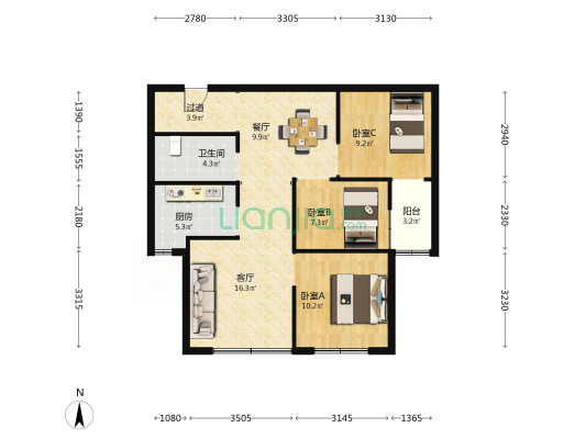 鼎诚·悦玺 3室2厅1卫 96平方