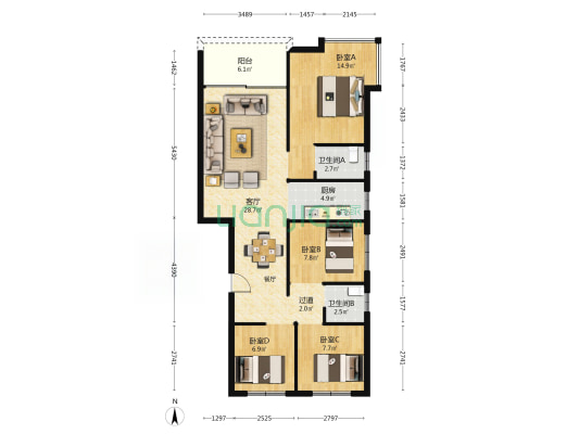 智宁四巷 4室1厅2卫 103平方