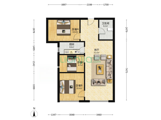 满五唯一、装修未住、自住标准、诚意出售-户型图