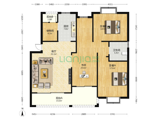 长水航城航景苑 3室1厅1卫 240平方