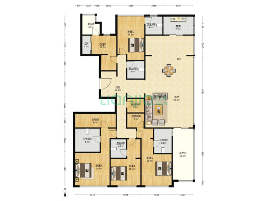 凤起潮鸣府 5室1厅6卫 308平方
