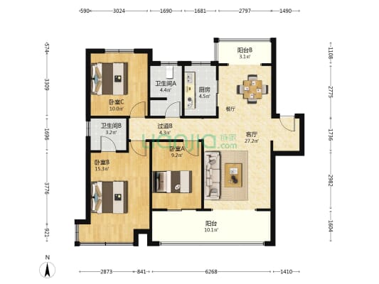 荣盛锦绣学府 3室1厅2卫 118平方