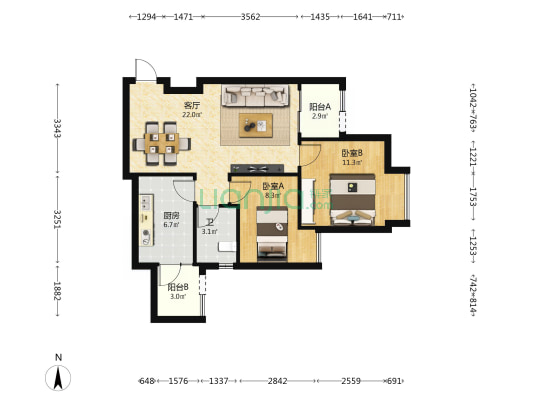 龙桥花苑2组团 2室1厅1卫 75平方