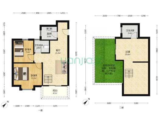兴盛世家E区 2室1厅2卫 77平方
