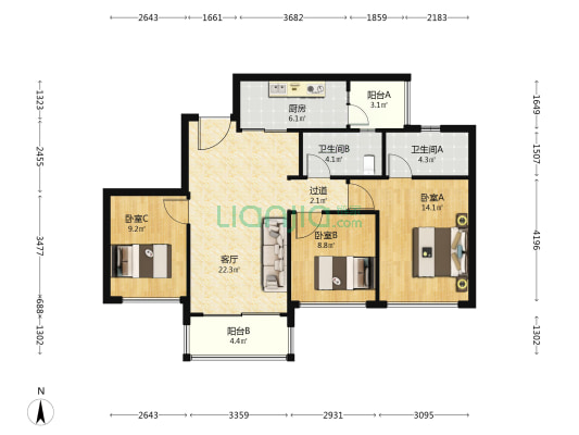江山云出云晴 3室1厅2卫 94平方