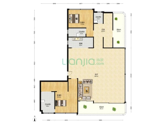 中海龙湖百贤府 2室1厅3卫 267平方
