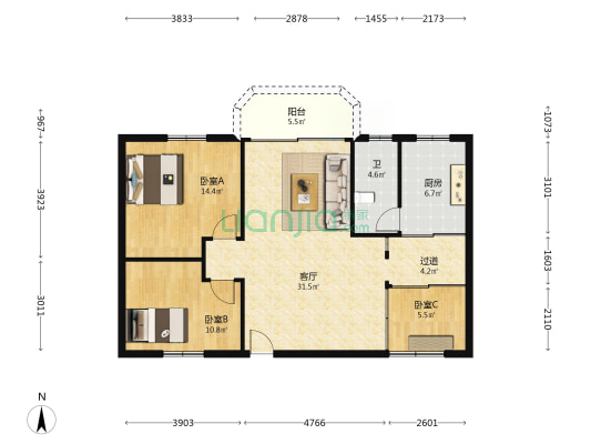 荔清楼 3室1厅1卫 114平方