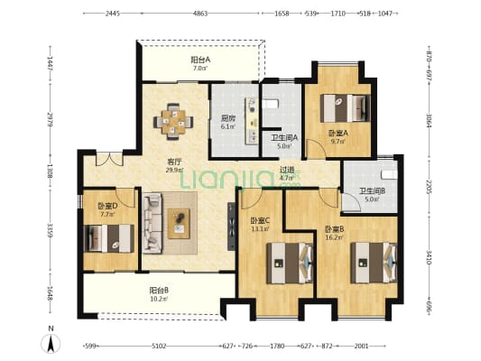 大都汇天悦 4室1厅2卫 143平方