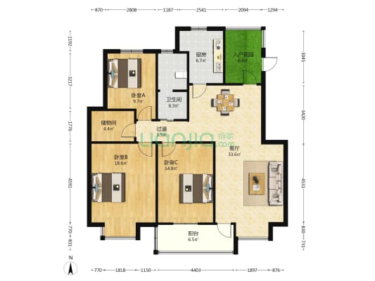万科魅力之城一街区东区 3室1厅1卫 125平方