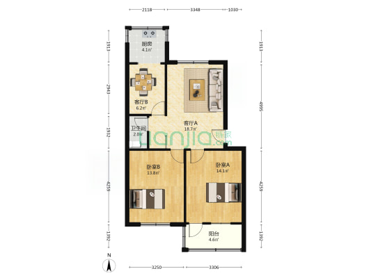 长清区实验小学宿舍楼 2室2厅1卫 74平方