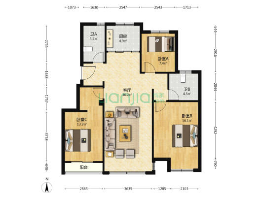 新顺花苑 3室1厅2卫 115平方