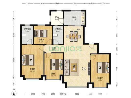 香榭汇沣 4室1厅2卫 148平方