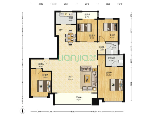 万科城山望 4室1厅2卫 168平方