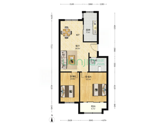 石沟景苑一区 2室1厅1卫 91平方