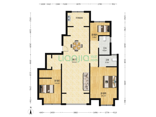 伴湖雅苑 3室1厅2卫 120平方