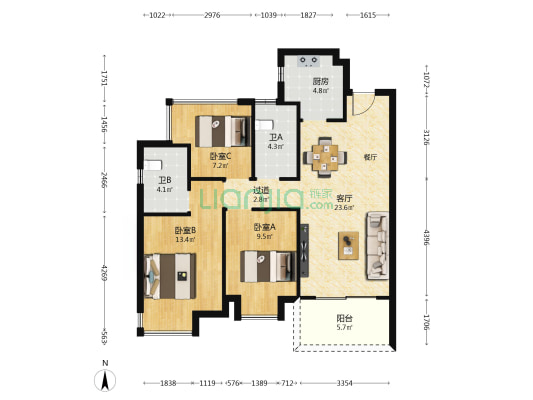 华润置地公元九里 3室1厅2卫 92平方