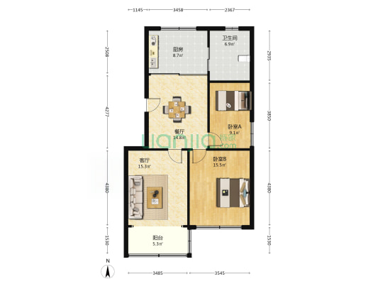 南苑三村 2室2厅1卫 97平方