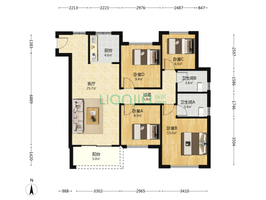 永威滟澜庭 4室1厅2卫 128平方