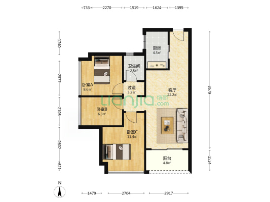 时代天逸 3室1厅1卫 83平方