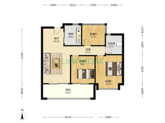 伟星东新壹号 3室1厅1卫 96平方