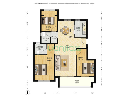 映溪四季花园 3室1厅3卫 101平方