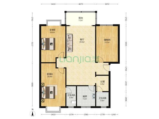 科技苑(青白江) 2室1厅2卫 142平方