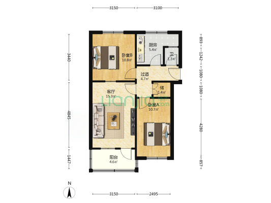 济铁白马山宿舍 2室1厅1卫 63平方