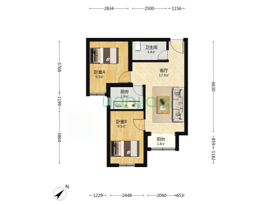 石泉砖厂A10区 2室1厅1卫 62平方