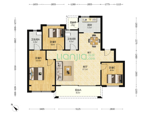 华都翡丽悦府 3室1厅2卫 114平方