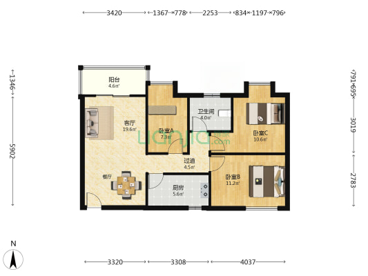 鸿瑞佳苑 3室1厅1卫 93平方