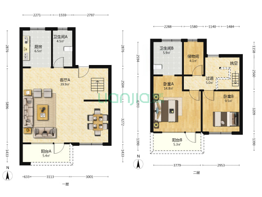 龙湖光年二期 2室1厅2卫 130平方