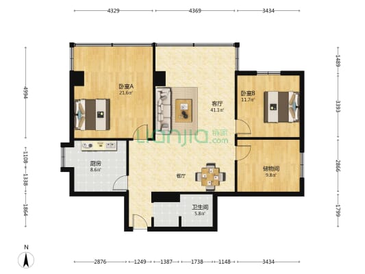 陇海商住大厦 2室1厅1卫 125平方