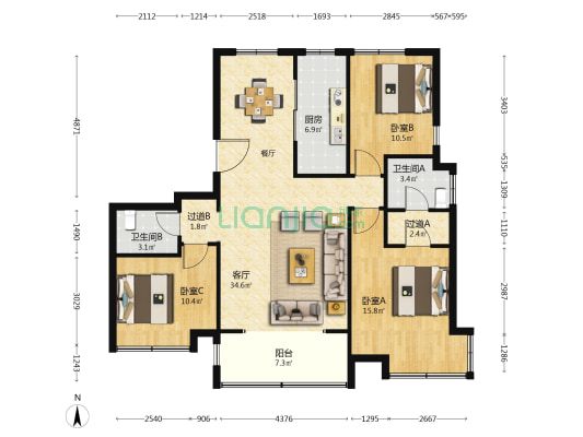 中交中央公元6期 3室1厅2卫 137平方