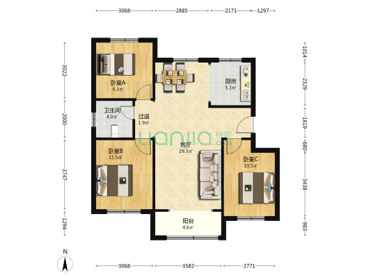 幸福里 3室1厅1卫 95平方