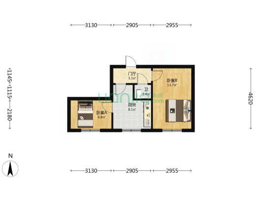 矿山局宿舍楼 2室0厅1卫 40平方